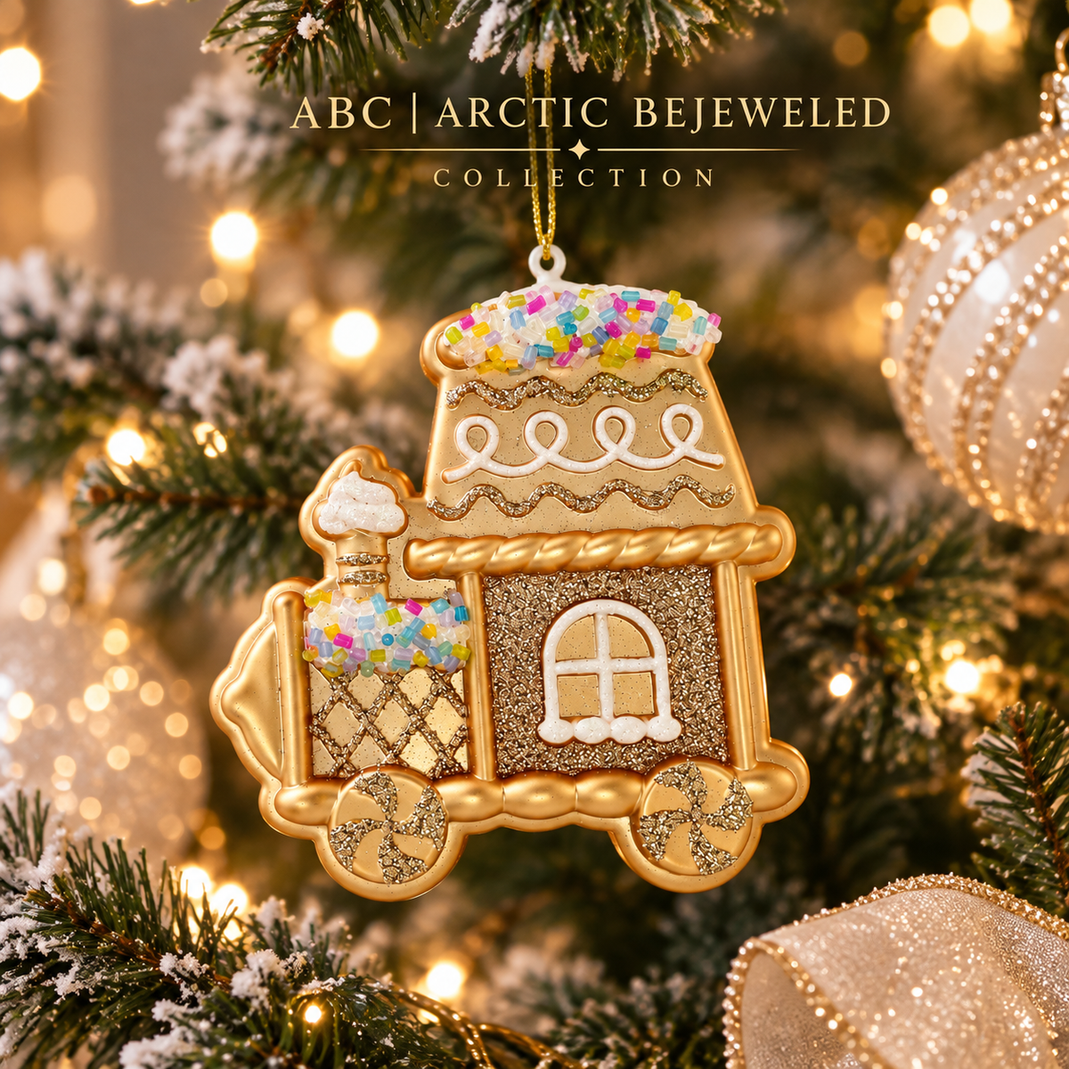Gold Gingerbread Train Christmas Ornament