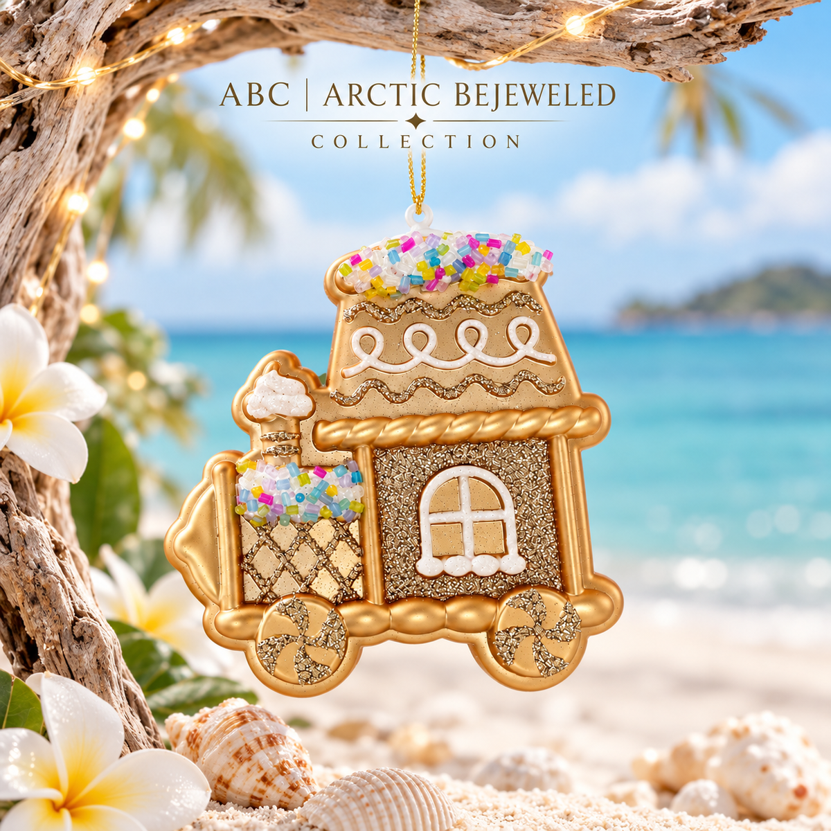 Gold Gingerbread Train Christmas Ornament