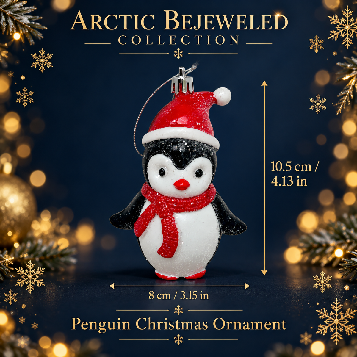 Penguin Christmas Ornament with Santa Hat & Scarf