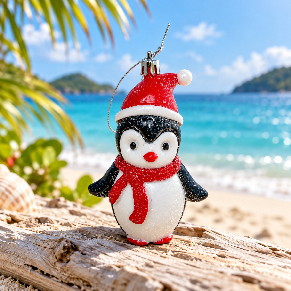 Penguin Christmas Ornament with Santa Hat & Scarf