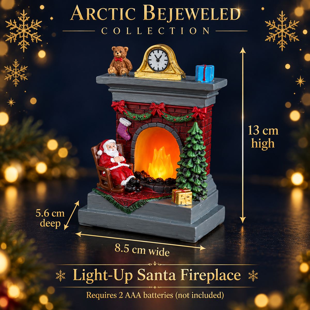 Light-Up Ceramic Santa Fireplace with Flickering Fire
