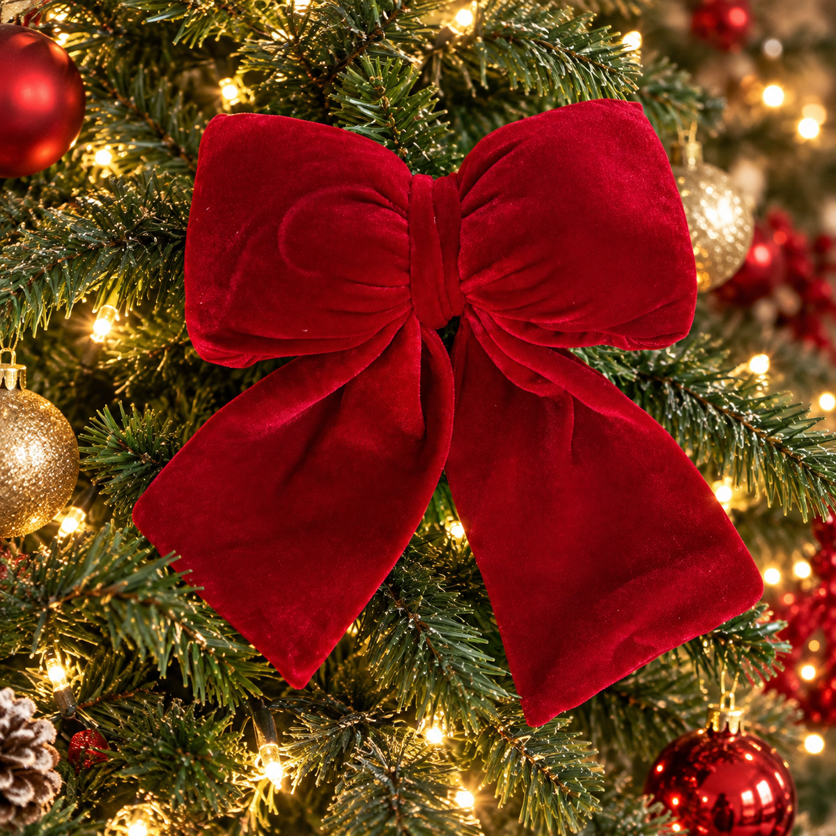 Large Red Velvet Christmas Bow Ornament – 20 cm