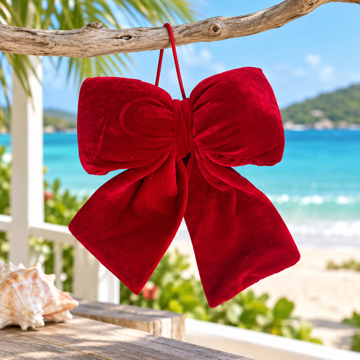 Large Red Velvet Christmas Bow Ornament – 20 cm