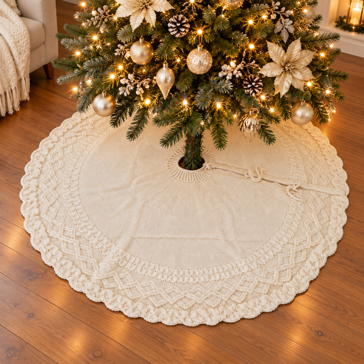 Ivory Knit Christmas Tree Skirt – 48 Inches