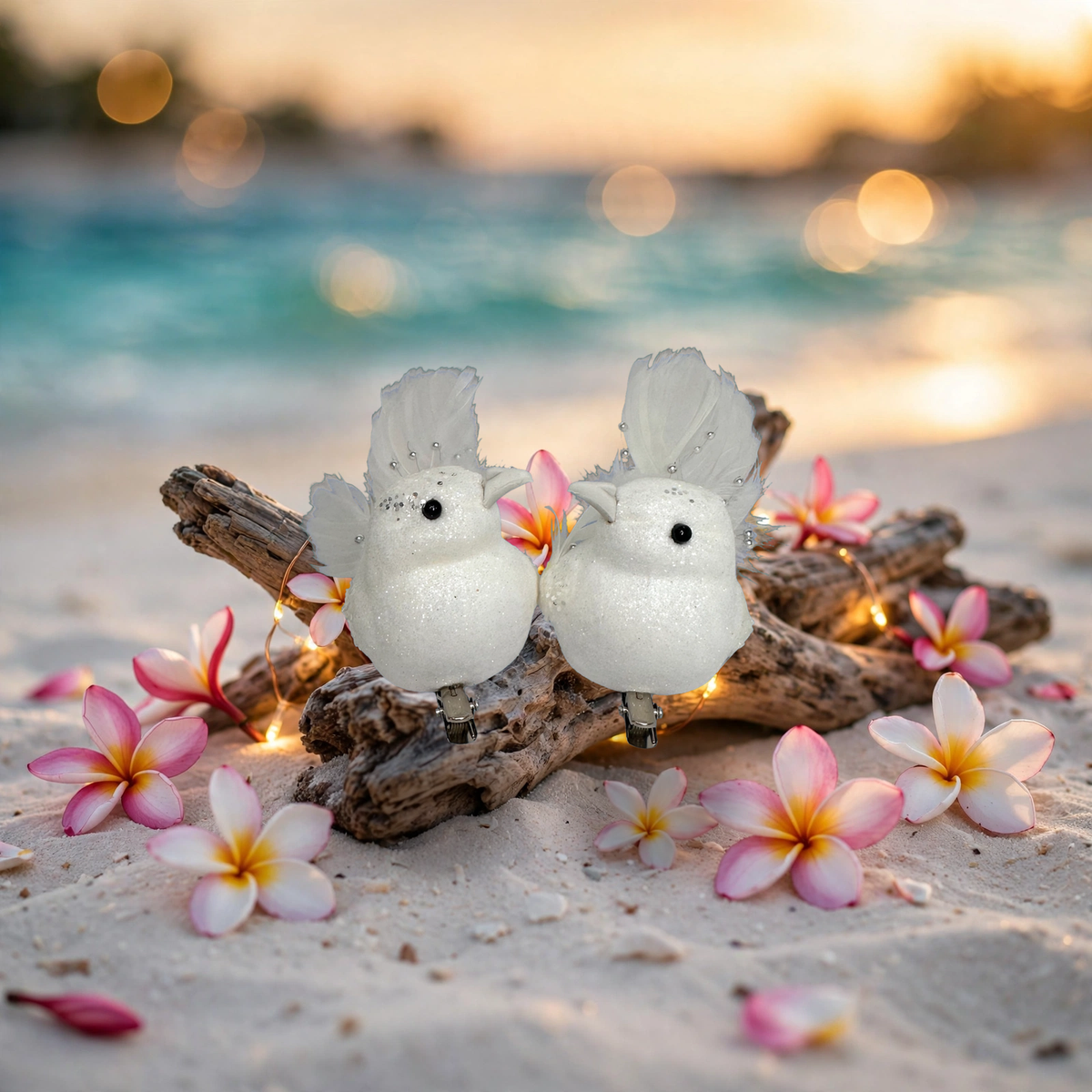 Set of 2 White Glitter Feather Bird Clip-On Ornament