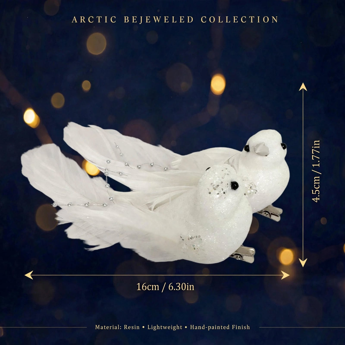 Set of 2 White Glitter Feather Bird Clip-On Ornament