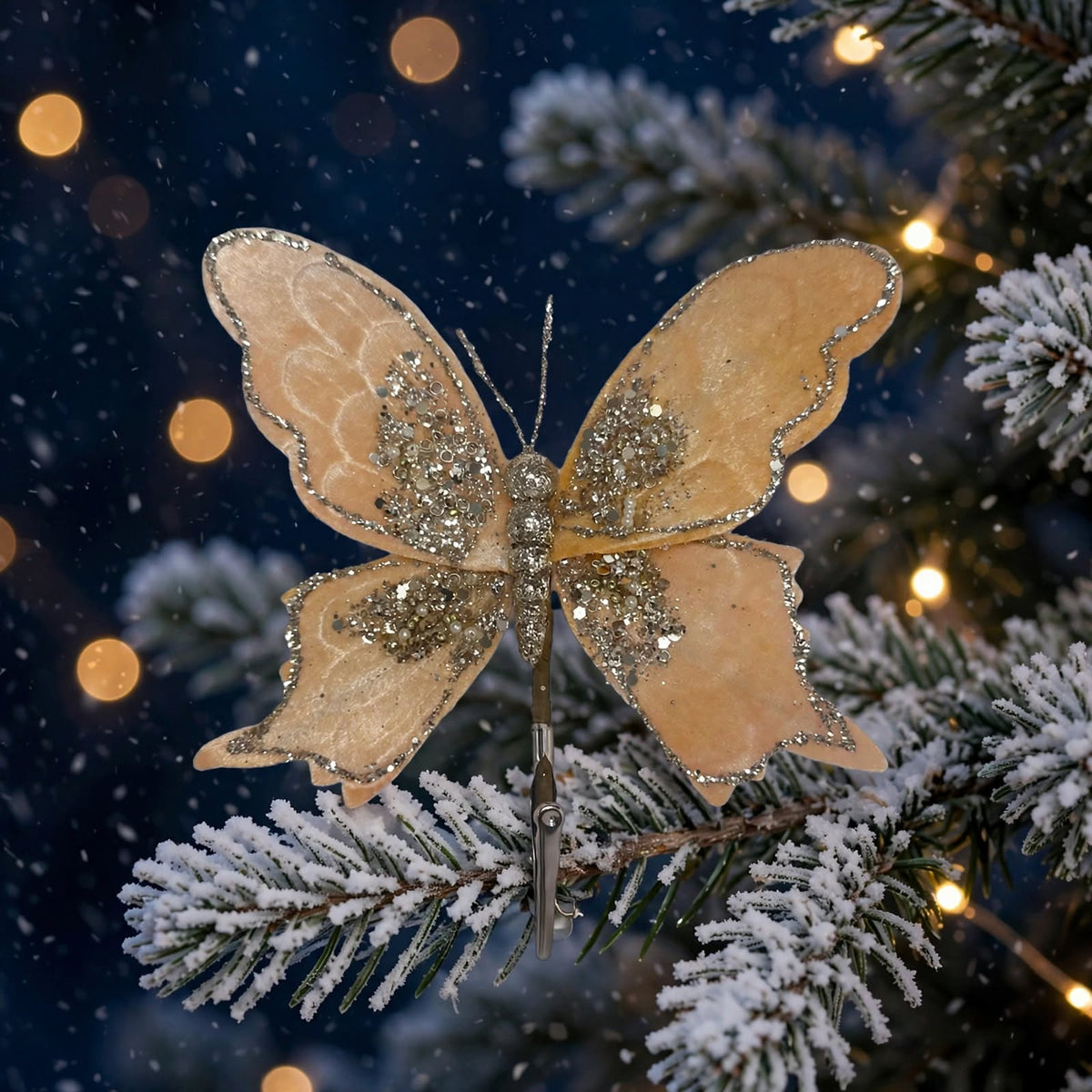 Peach Velvet Butterfly Clip-on Christmas Ornament