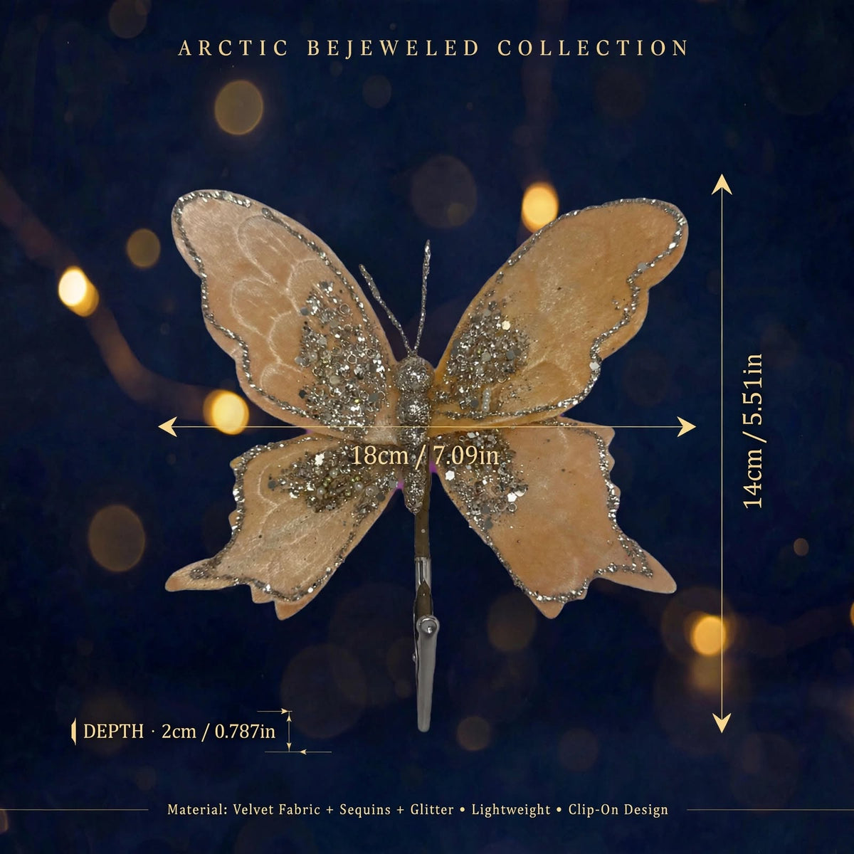 Peach Velvet Butterfly Clip-on Christmas Ornament