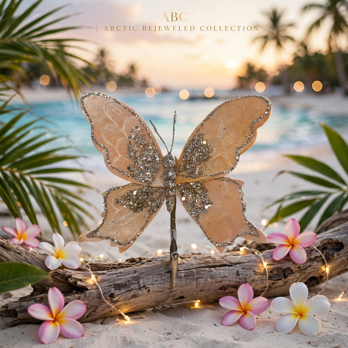 Peach Velvet Butterfly Clip-on Christmas Ornament