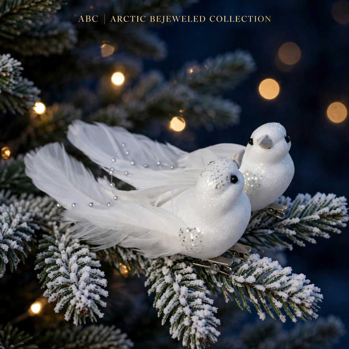 Set of 2 White Glitter Feather Bird Clip-On Ornament