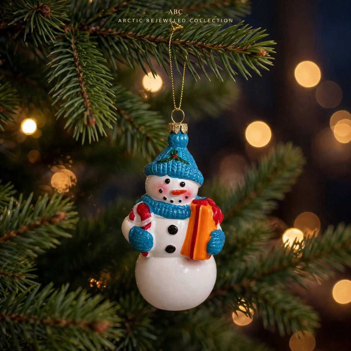 Blue Hat Snowman Christmas Ornament