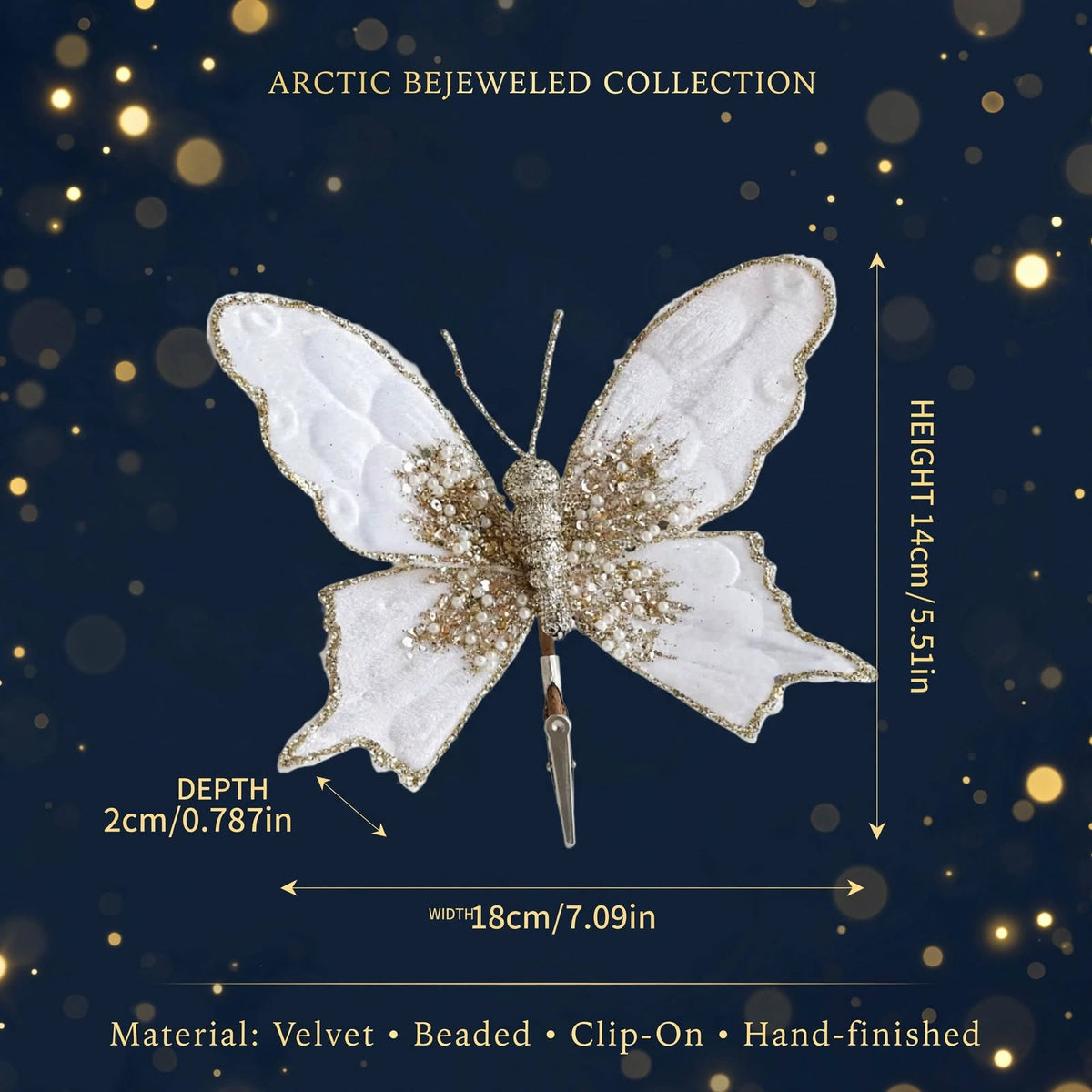 White Velvet Butterfly Clip-on Christmas Ornament