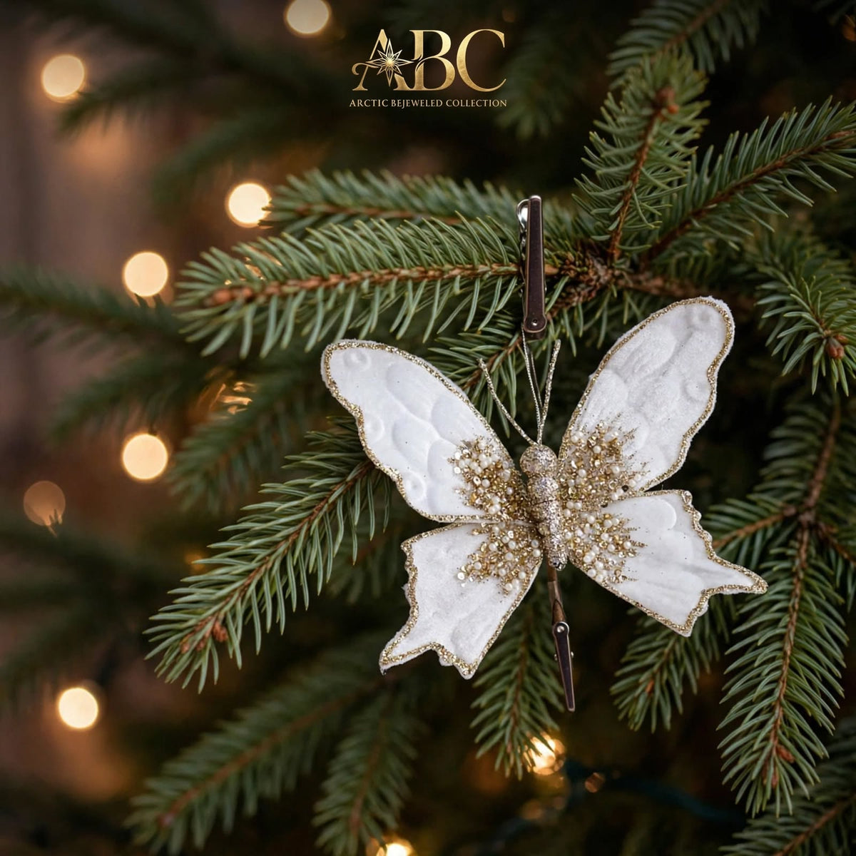 White Velvet Butterfly Clip-on Christmas Ornament
