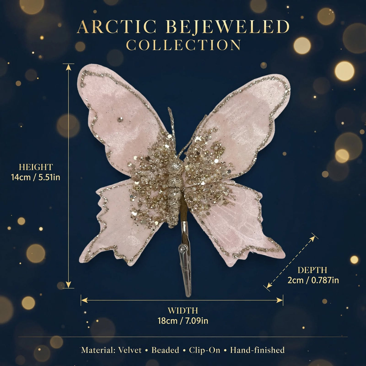 Pink Velvet Butterfly Clip-on Christmas Ornament.