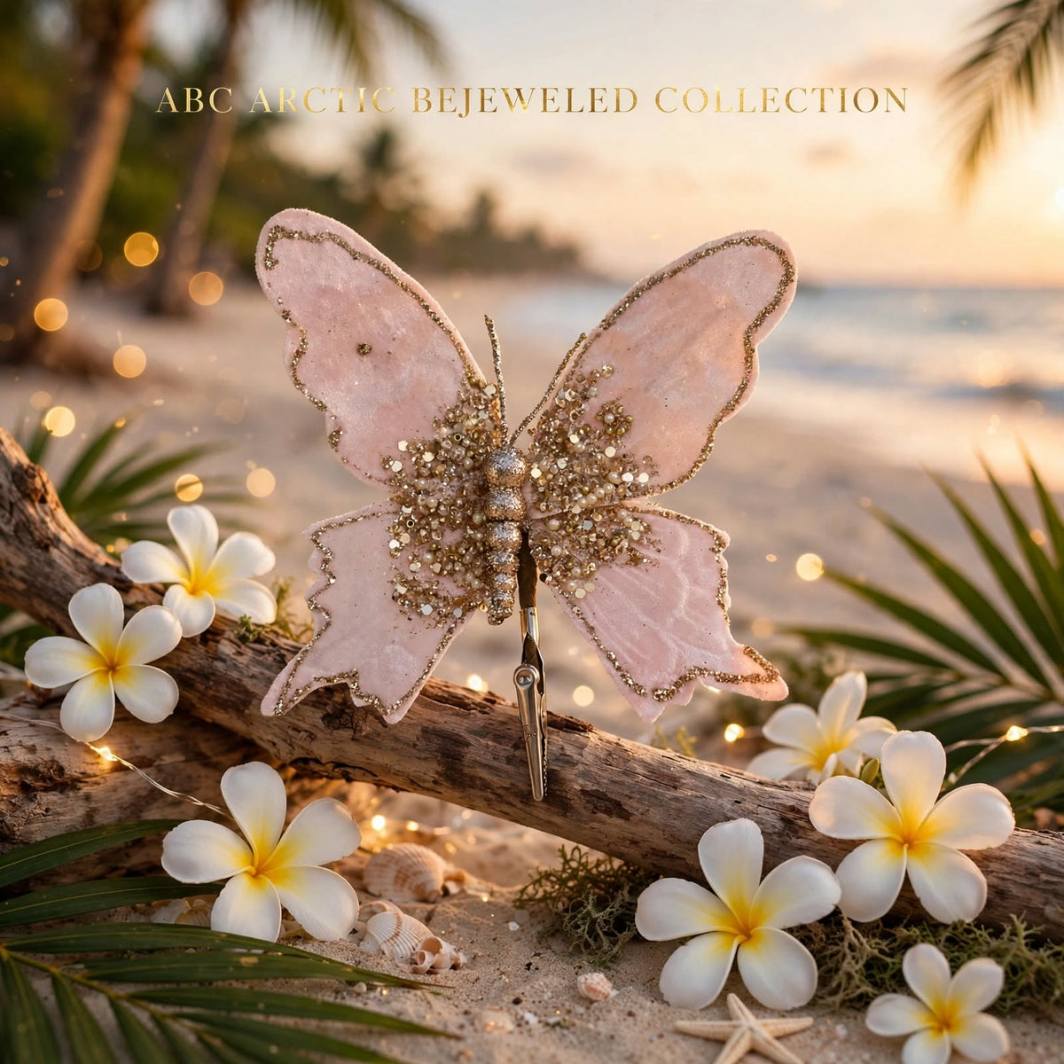 Pink Velvet Butterfly Clip-on Christmas Ornament.