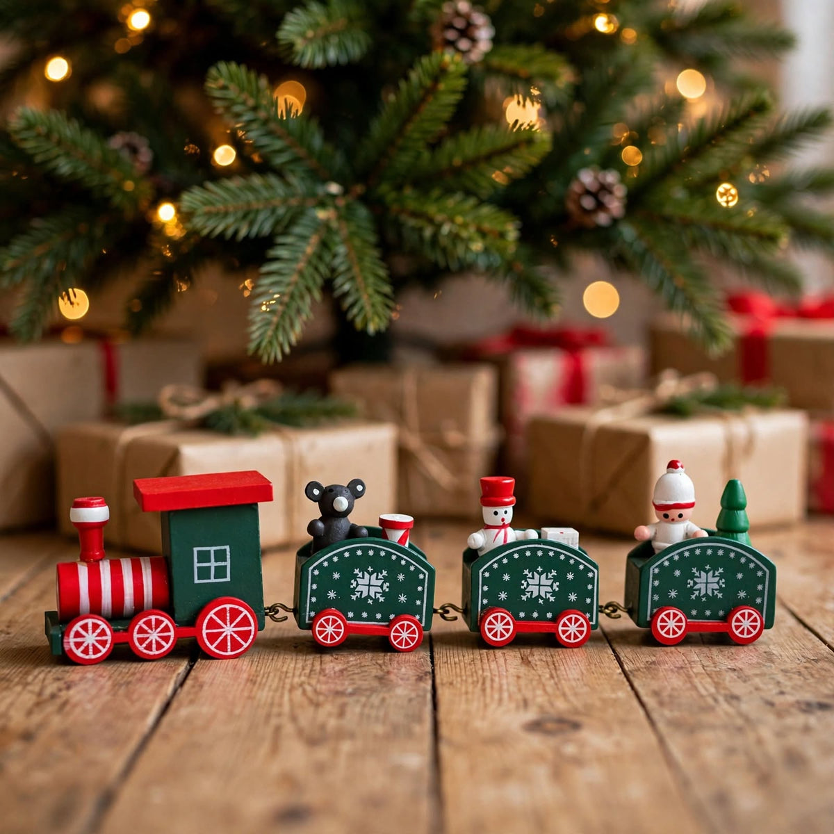 Green Miniature Wooden Christmas Train Display
