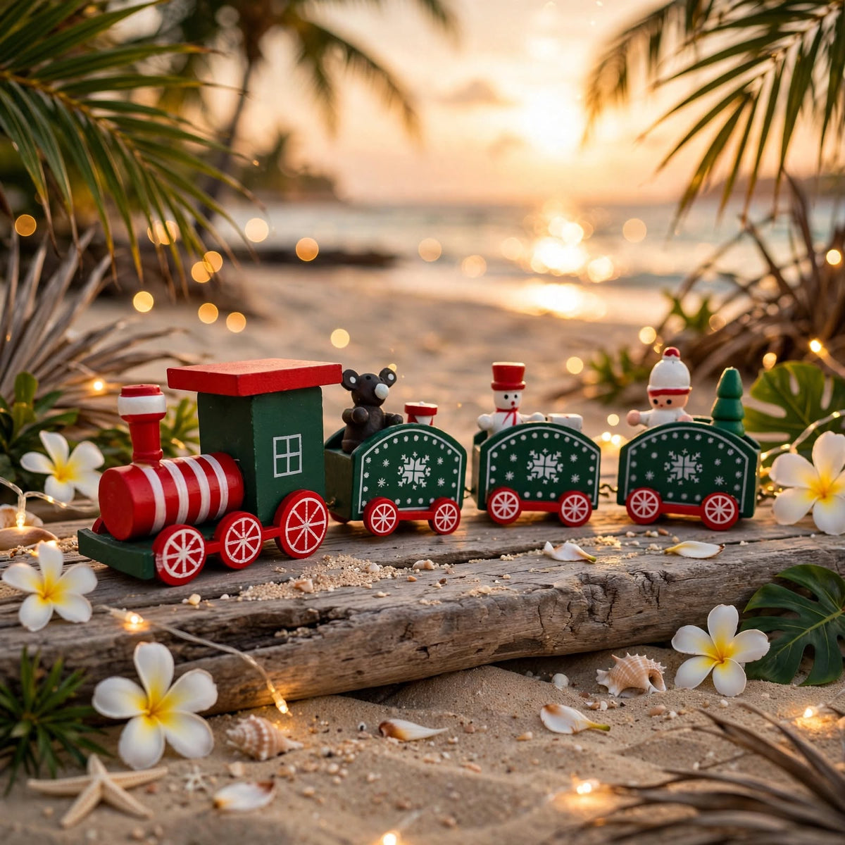 Green Miniature Wooden Christmas Train Display