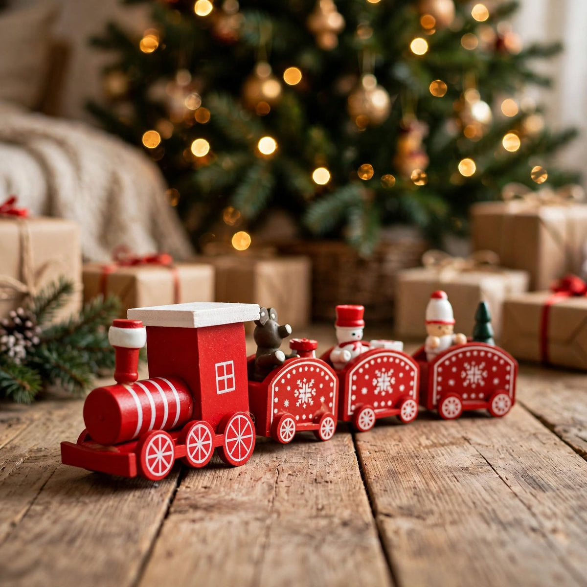 Red Miniature Wooden Christmas Train Display