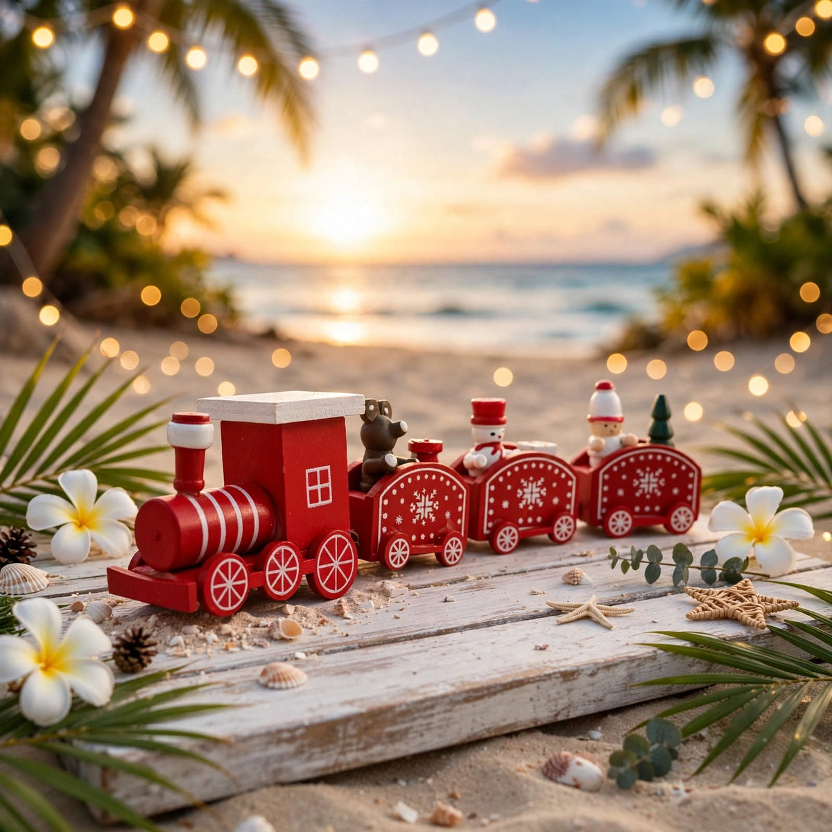 Red Miniature Wooden Christmas Train Display
