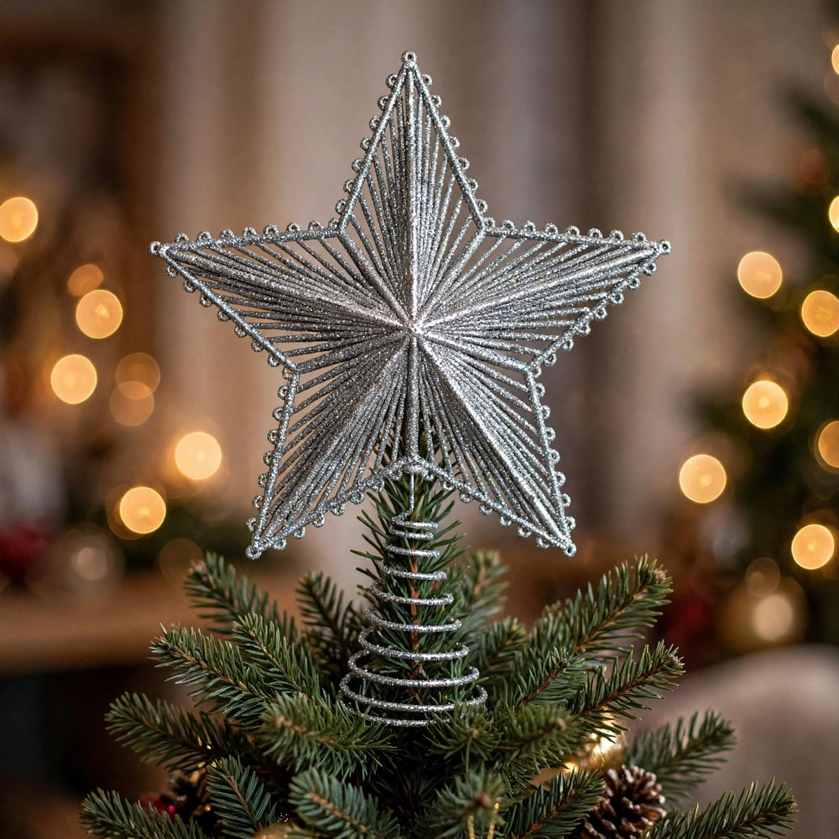 Silver Glitter Star Tree Topper