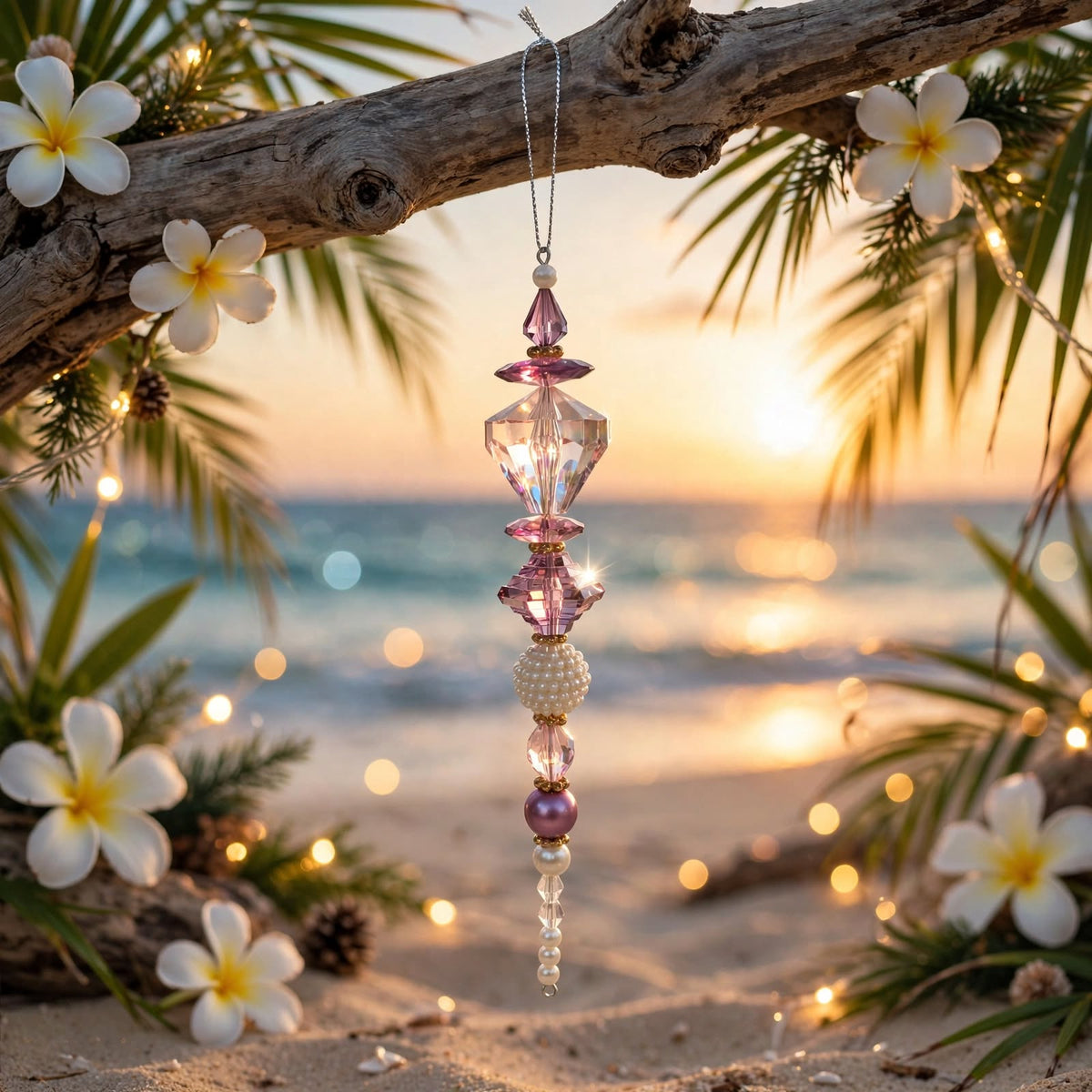 Purple and Pearl Beaded Icicle Christmas Ornament