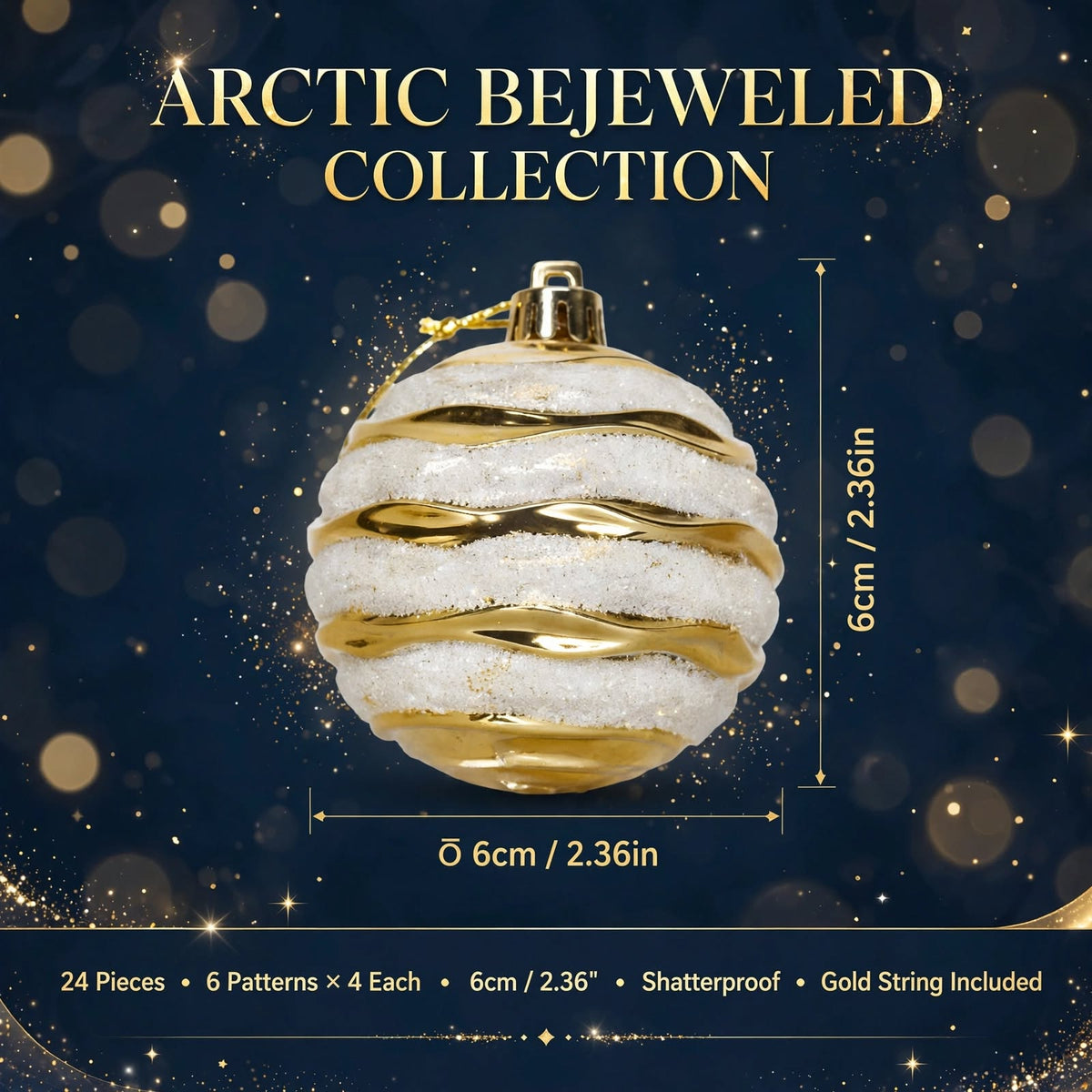 24-Piece Gold Christmas Bauble Set - 6cm