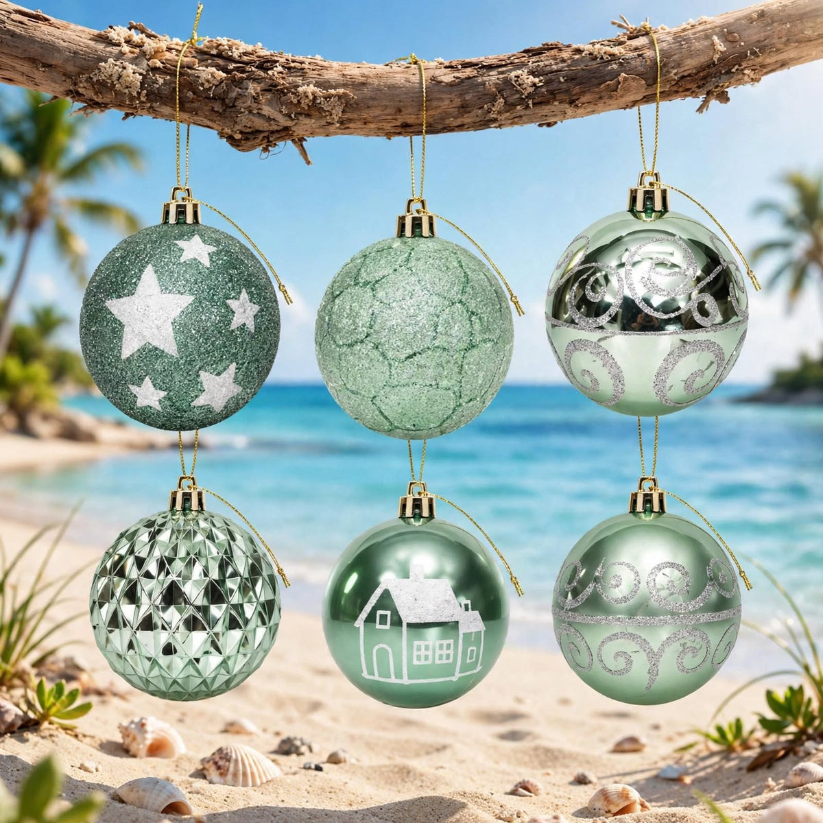 24-Piece Seafoam Green Christmas Bauble Set - 6cm