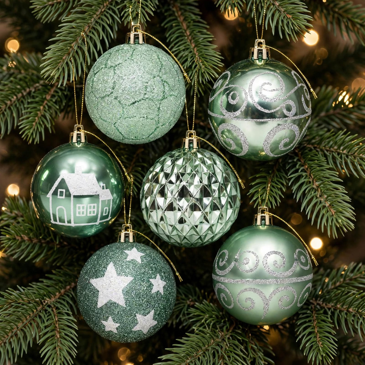 24-Piece Seafoam Green Christmas Bauble Set - 6cm
