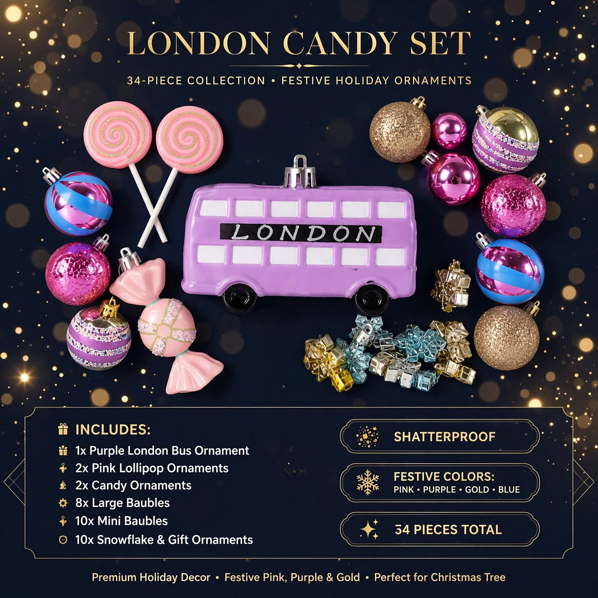 34-Piece London Candy Ornament Set