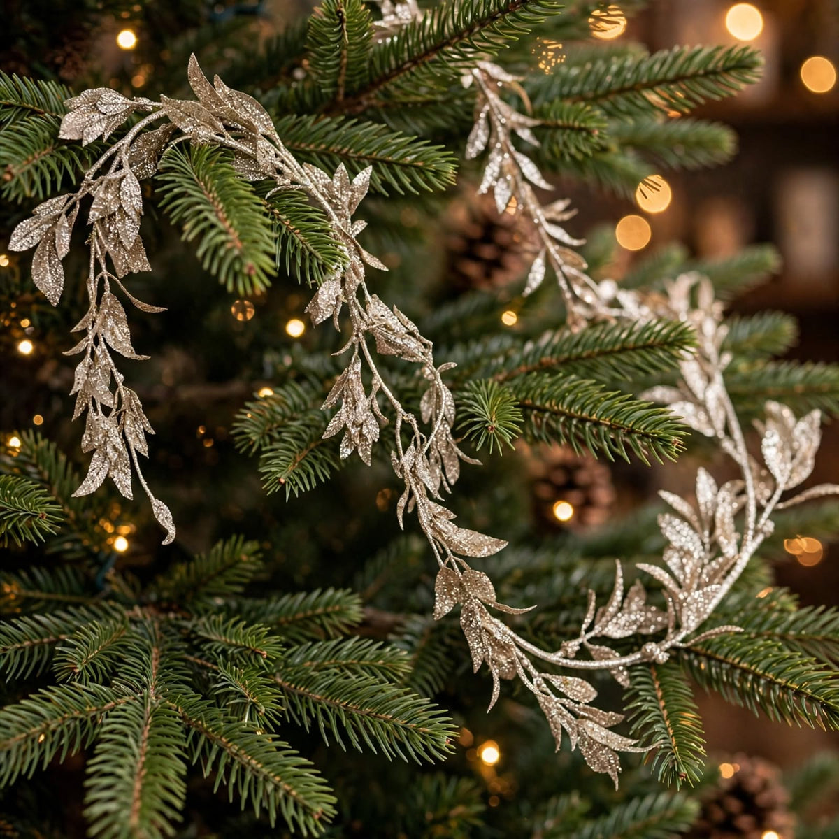 Champagne Glitter Leaf Christmas Garland – 180 cm