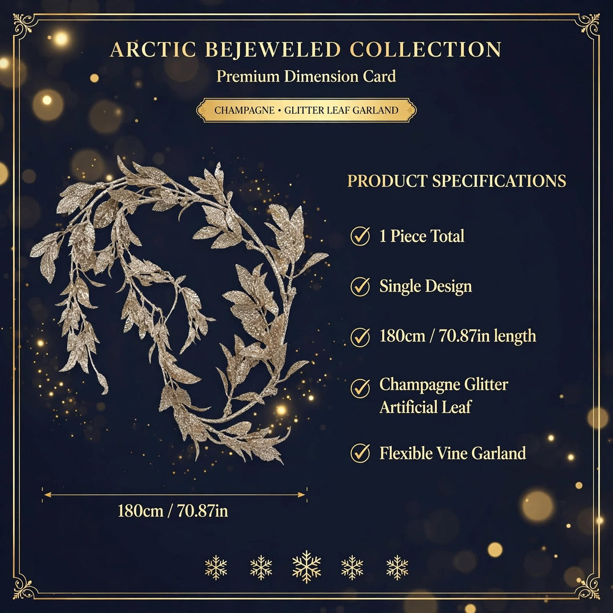 Champagne Glitter Leaf Christmas Garland – 180 cm