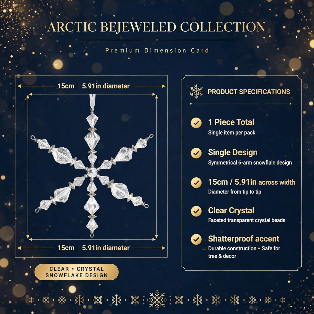 Clear Faceted Bead Snowflake Christmas Ornament