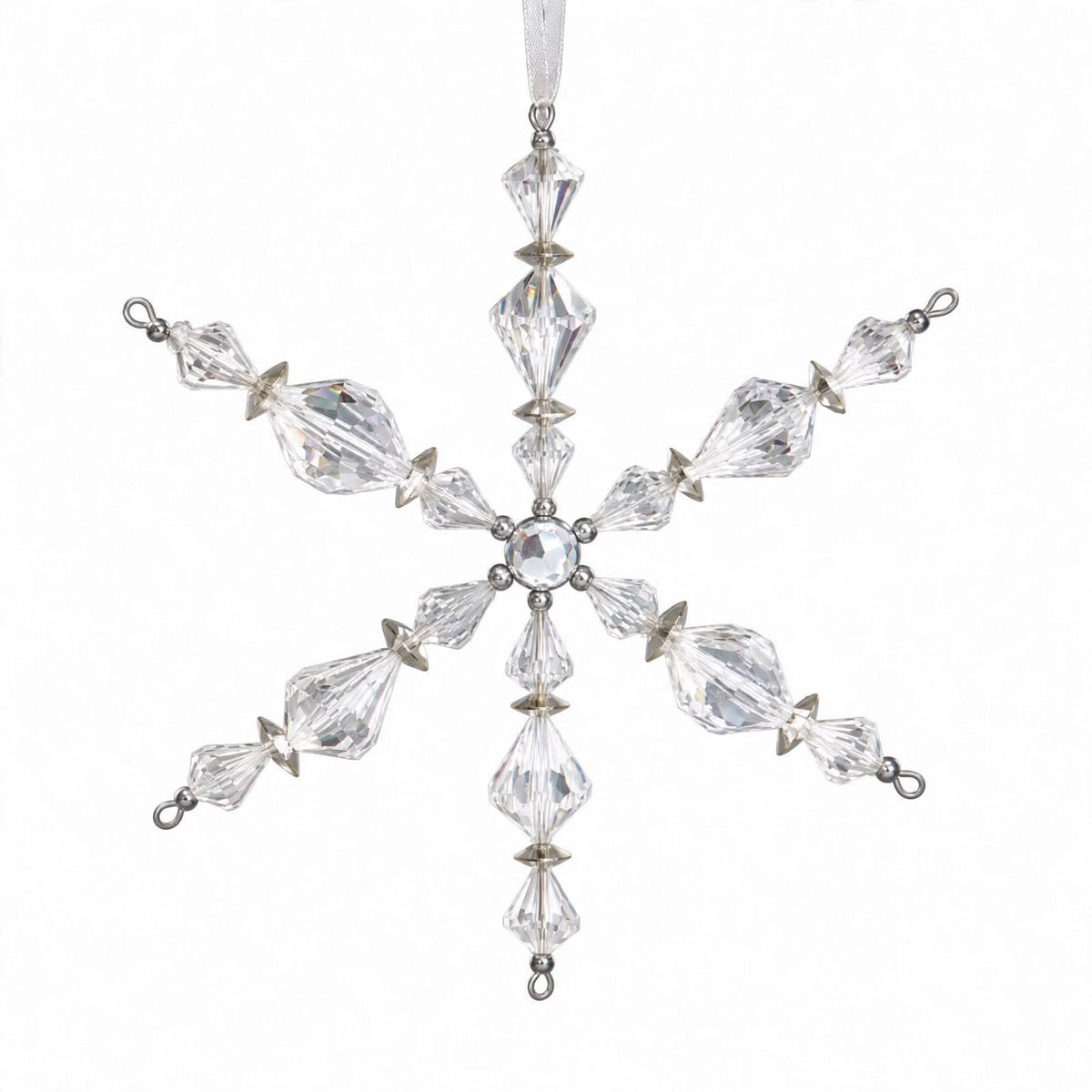 Clear Faceted Bead Snowflake Christmas Ornament