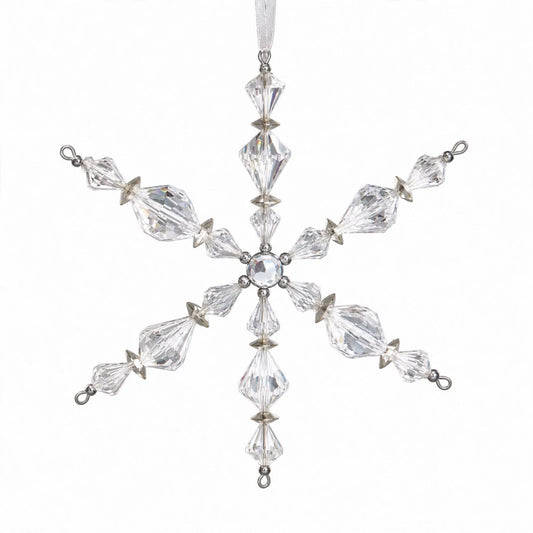 Clear Faceted Bead Snowflake Christmas Ornament
