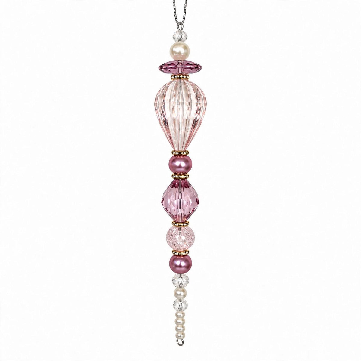 Purple and Clear Beaded Drop Christmas Ornament