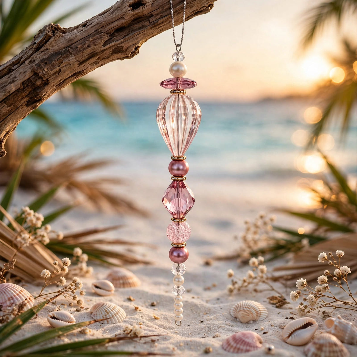 Purple and Clear Beaded Drop Christmas Ornament
