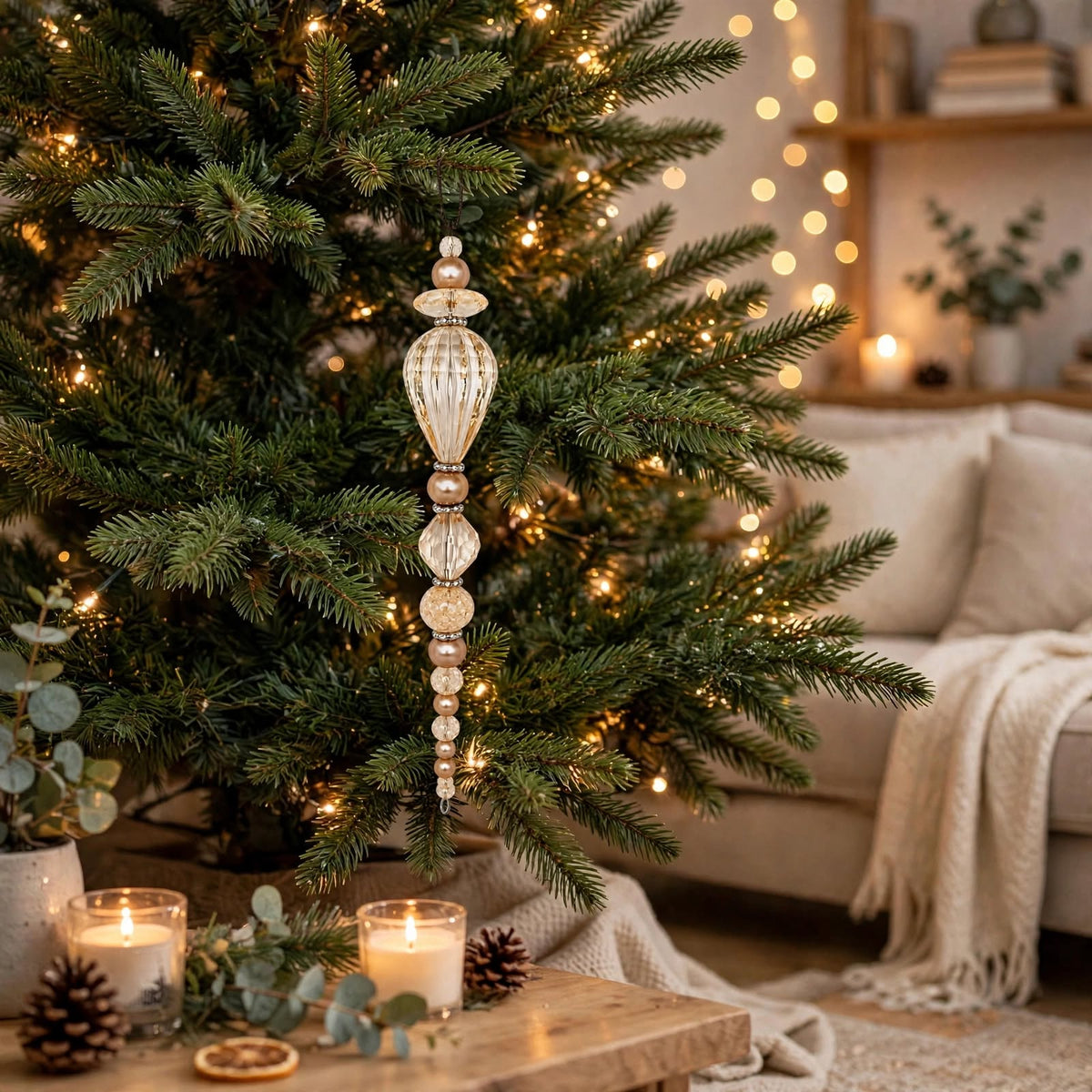 Champagne Beaded Icicle Christmas Ornament