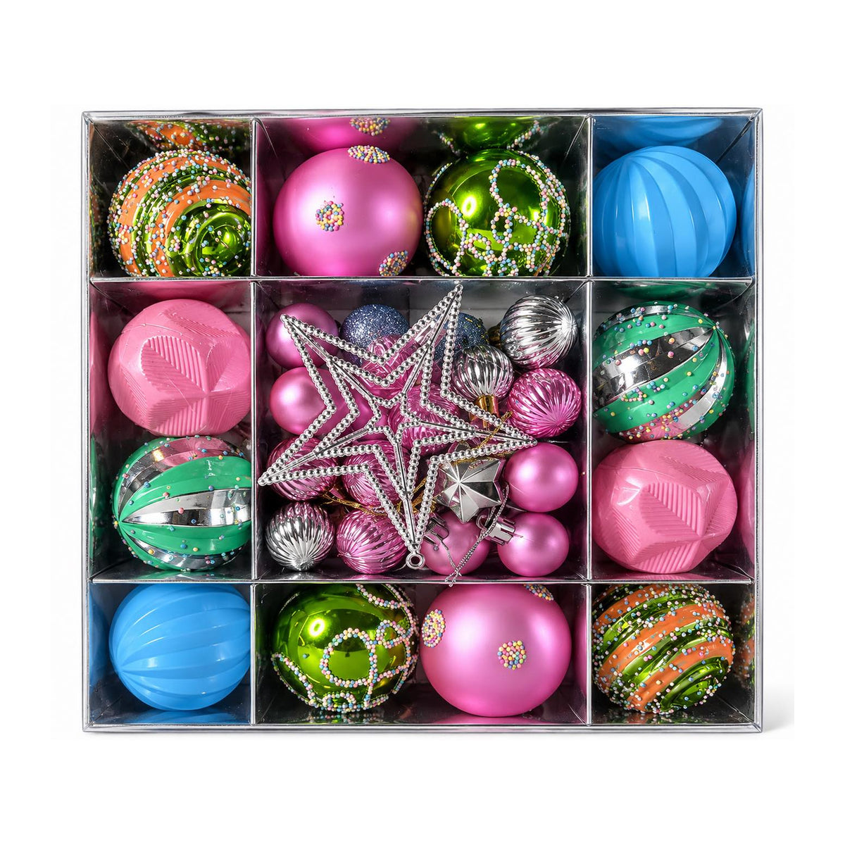 50-Piece Colorful Christmas Ornament Set with Star
